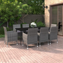 9 Pcs conjunto jantar jardim c/ almofadões vime PE e vidro
