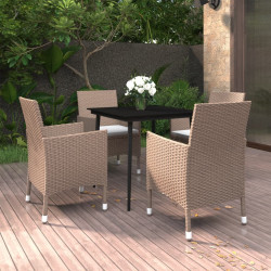 5 Pcs conjunto de jantar p/ jardim c/ almofadões vime PE/vidro
