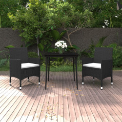3 Pcs conjunto de jantar p/ jardim c/almofadões vime PE e vidro