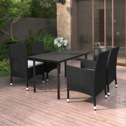 5 Pcs conjunto de jantar p/ jardim c/almofadões vime PE e vidro