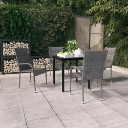 5 Pcs conjunto de jantar para jardim cinzento e preto