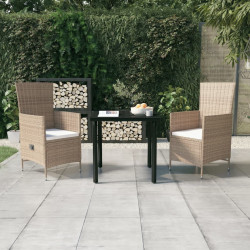 3 Pcs conjunto de jantar para jardim com almofadões bege