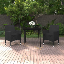3 Pcs conjunto de jantar p/ jardim c/almofadões vime PE e vidro