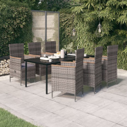 7 Pcs conjunto de jantar para jardim com almofadões cinza