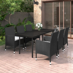 7 Pcs conjunto de jantar p/ jardim c/ almofadões vime PE/vidro