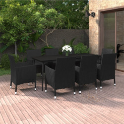 9 Pcs conjunto jantar jardim c/ almofadões vime PE e vidro