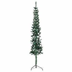 Meia árvore de natal fina com suporte 240 cm verde
