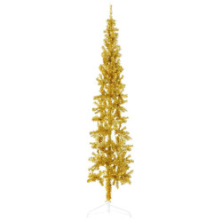 Meia árvore de natal fina com suporte 180 cm dourado