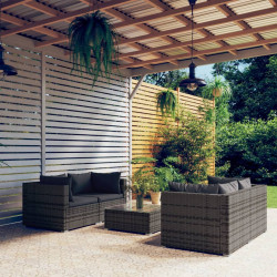 5 Pcs conjunto lounge de jardim c/ almofadões vime PE cinzento