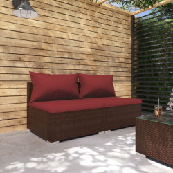 2 Pcs conjunto lounge de jardim c/ almofadões vime PE castanho