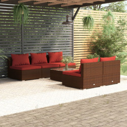 6 Pcs conjunto lounge jardim c/ almofadões vime PE castanho
