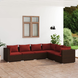 6 Pcs conjunto lounge jardim c/ almofadões vime PE castanho