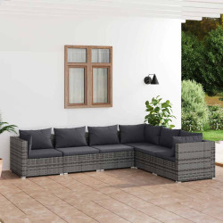 6 Pcs conjunto lounge de jardim c/ almofadões vime PE cinzento