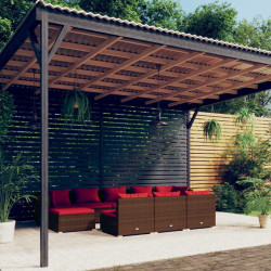 10 Pcs conjunto lounge jardim c/ almofadões vime PE castanho