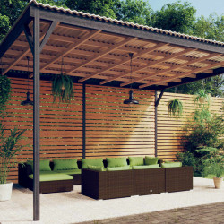 10 Pcs conjunto lounge jardim c/ almofadões vime PE castanho
