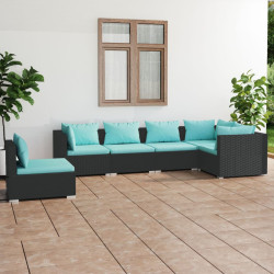 6 Pcs conjunto lounge de jardim c/ almofadões vime PE preto