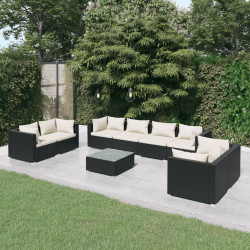 9 Pcs conjunto lounge de jardim c/ almofadões vime PE preto