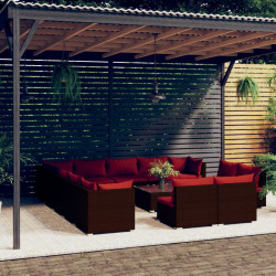 14 Pcs conjunto lounge jardim c/ almofadões vime PE castanho