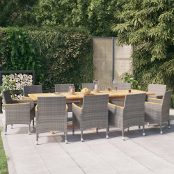 11 Pcs conjunto de jantar para jardim com almofadões cinzento