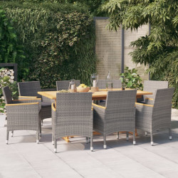 9 Pcs conjunto de jantar para jardim com almofadões cinzento