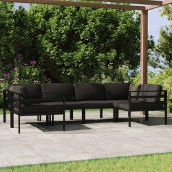 6 Pcs conjunto lounge jardim com almofadões alumínio antracite