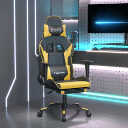 Cadeira gaming massagens c/ apoio pés couro artif. ouro/preto
