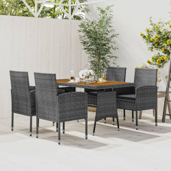5 Pcs conjunto de jantar para exterior vime PE cinzento