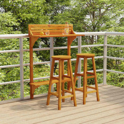3 Pcs conjunto de bar para jardim madeira de acácia maciça