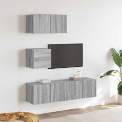 Conjunto móveis de TV 4 pcs madeira processada sonoma cinza