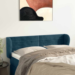 Cabeceira de cama c/ abas veludo 147x23x78/88cm azul-escuro
