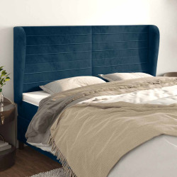 Cabeceira cama c/ abas veludo 183x23x118/128 cm azul-escuro