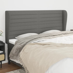 Cabeceira cama c/ abas tecido 163x23x118/128 cm cinzento-escuro