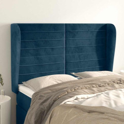 Cabeceira cama c/ abas veludo 147x23x118/128 cm azul-escuro
