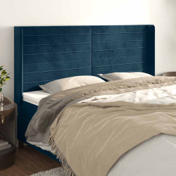 Cabeceira cama c/ abas veludo 183x16x118/128 cm azul-escuro