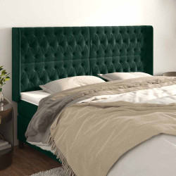 Cabeceira cama c/ abas veludo 183x16x118/128 cm verde-escuro