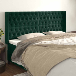 Cabeceira cama c/ abas veludo 203x16x118/128 cm verde-escuro