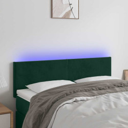 Cabeceira de cama c/luzes LED veludo 144x5x78/88cm verde-escuro