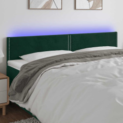 Cabeceira de cama c/luzes LED veludo 180x5x78/88cm verde-escuro