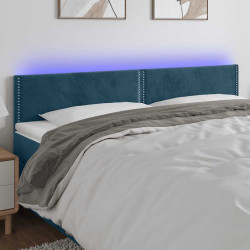 Cabeceira de cama c/ luzes LED veludo 200x5x78/88cm azul-escuro