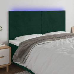 Cabeceira de cama c/ LED veludo 180x5x118/128 cm verde-escuro