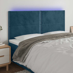 Cabeceira cama c/ luzes LED veludo 200x5x118/128cm azul-escuro