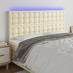 Cabeceira cama c/ LED 160x5x118/128 cm couro artificial crème