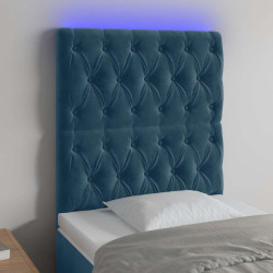 Cabeceira cama c/ luzes LED veludo 80x7x118/128cm azul-escuro