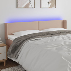 Cabeceira cama LED couro artificial 183x16x78/88 cm cappuccino
