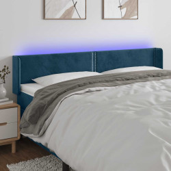 Cabeceira cama c/ luzes LED veludo 203x16x78/88 cm azul-escuro