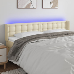 Cabeceira de cama c/ LED 203x16x78/88 cm couro artificial crème