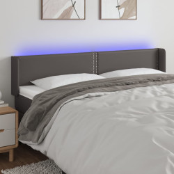 Cabeceira cama c/ LED 203x16x78/88 cm couro artificial cinzento
