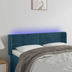 Cabeceira cama c/ luzes LED veludo 147x16x78/88 cm azul-escuro