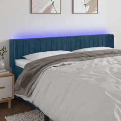 Cabeceira cama c/ luzes LED veludo 163x16x78/88 cm azul-escuro