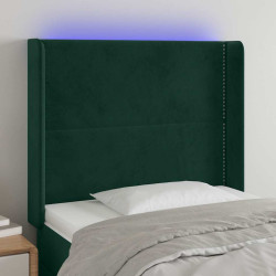 Cabeceira de cama c/ LED veludo 103x16x118/128 cm verde-escuro
